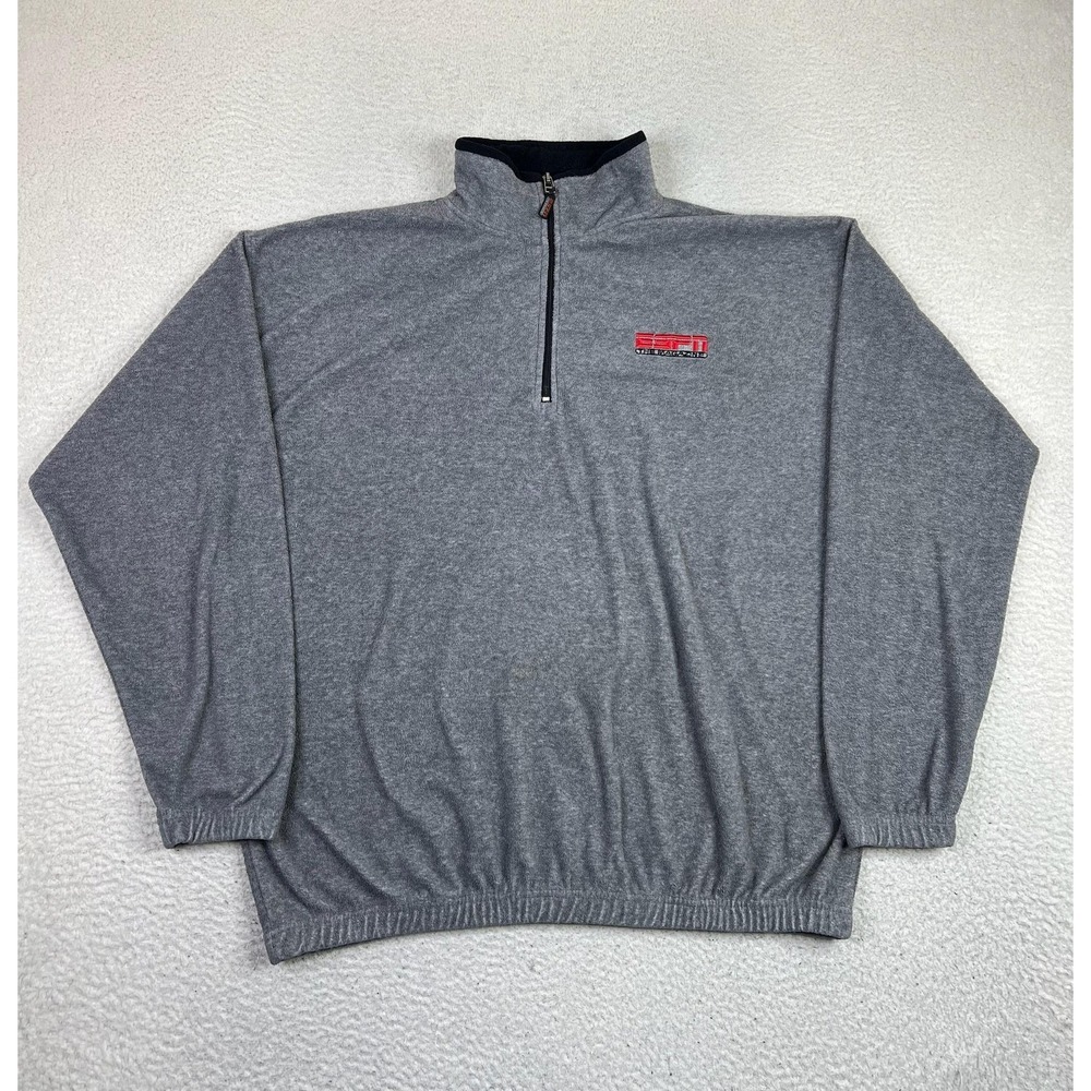 ESPN The Magazine Sweatshirt Mens XL Gray 1/4 Zip Fleece Mock Neck Logo